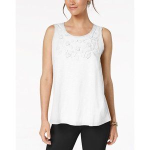 Style & Co Cotton Soutache-Trim Tank Top White Size M